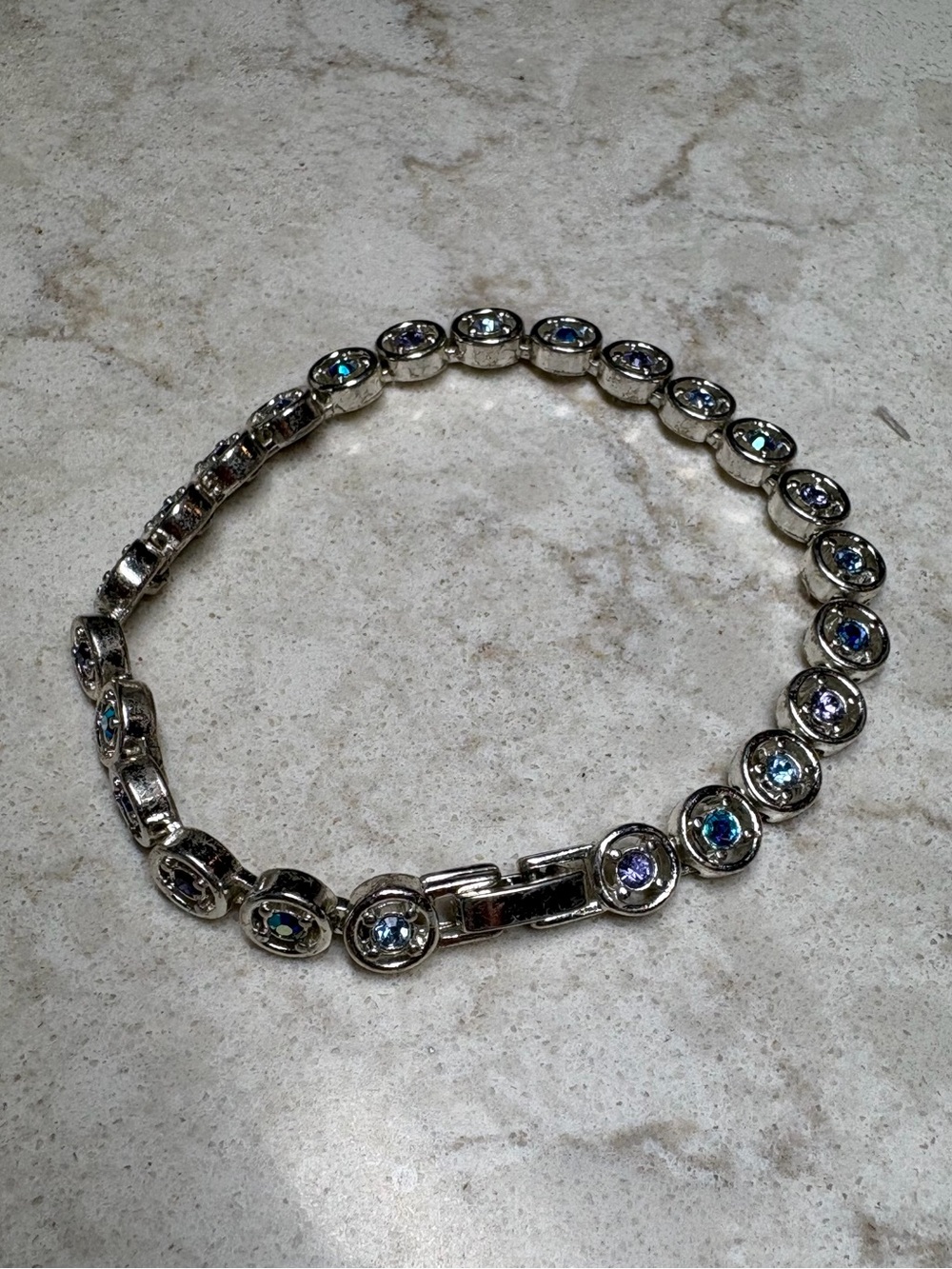 K 31 Silver-Tone Crystal Tennis Bracelet in Iridescent Blue